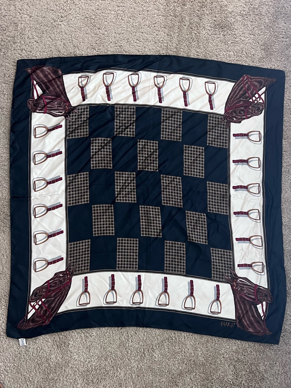 Club 7 Echo Vintage 100% Silk Equestrian Scarf